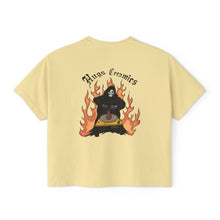 Load image into Gallery viewer, Women's Boxy Tee with Skull and Flames Design - Perfect for Casual Outfits and Celebrations